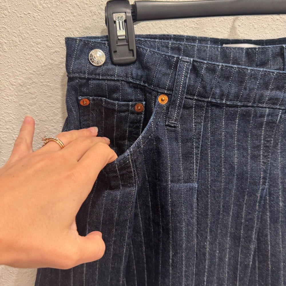 NWT RE/DONE Indigo Pinstripe Denim Tennis Wrap Skirt – Size‎ 24 (runs larger) - Picture 12 of 16